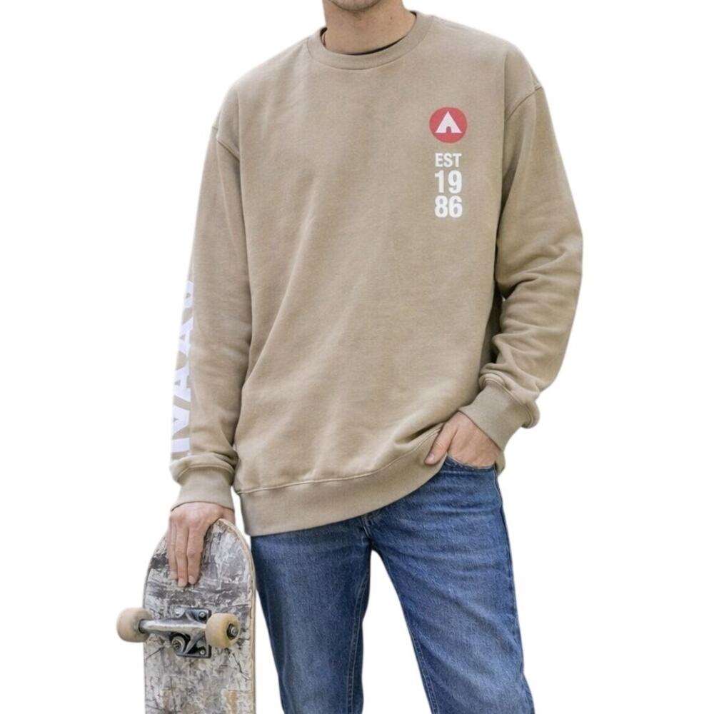 NWT Airwalk Skater Sweatshirt XL Tall Crewneck Tan Grunge Baggy Cozy Punk
